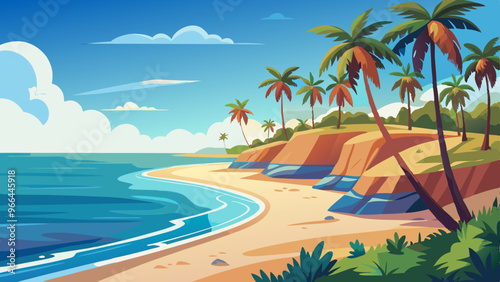 Sea cost beach with palm trees