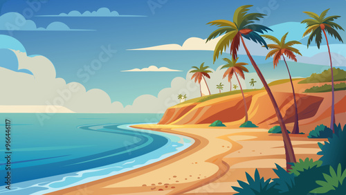 Sea cost beach with palm trees