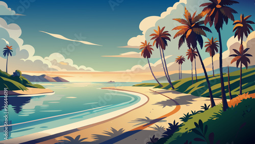 Sea cost beach with palm trees