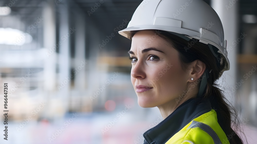 Female Engineer Wearing a Hardhat, Inspecting Construction Site, Looking Confident Female Engineer Wearing a Hardhat, Inspecting Construction Site, Looking Confident