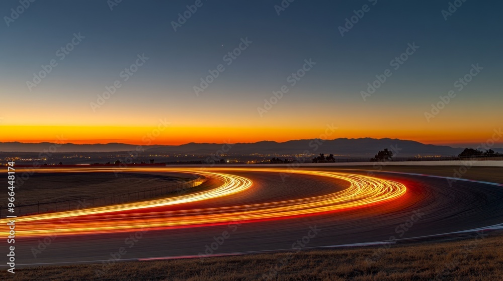 Naklejka premium Race Track at Sunset with Light Trails