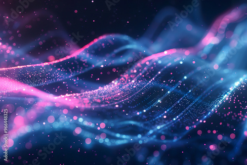 A blue and pink wave with a lot of dots,