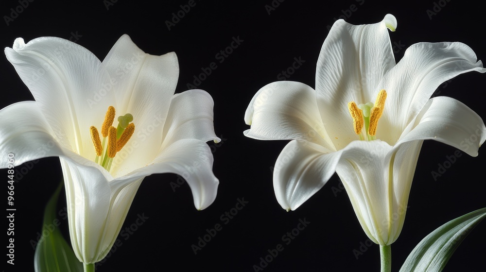 Fototapeta premium The petals, pistil and stamens of a white Easter lily were photographed together on a light tablet and combined with positive and negative versions of the original photograph