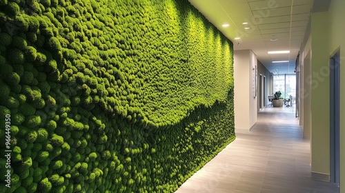 Wall decorated with stabilized moss in an eco-friendly office photo