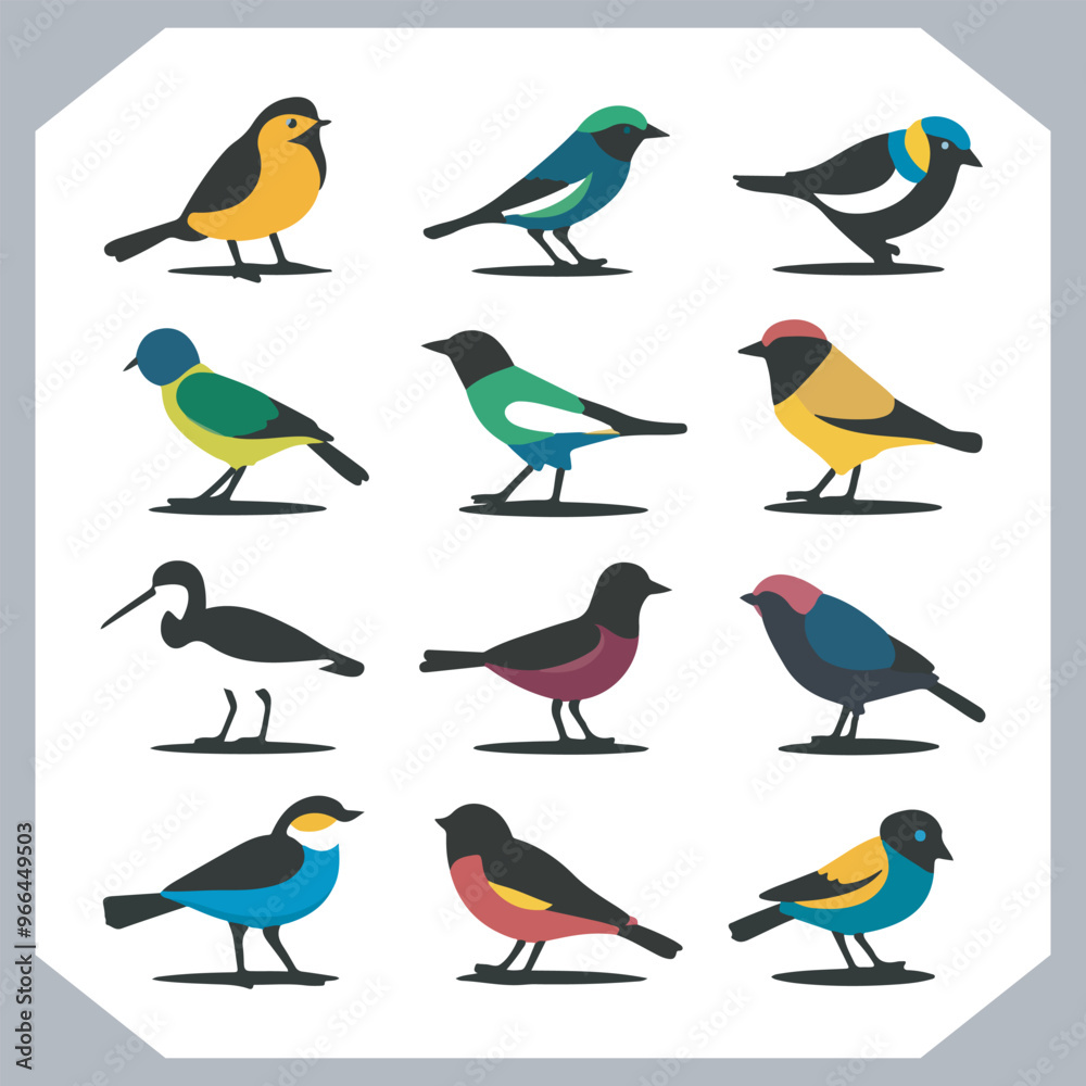 Set of black bird silhouettes and birds collection, bird set design. Eagle, Parrot, Penguin, Owl, Sparrow, Peacock, Flamingo, Hummingbird, Ostrich, Hawk. Set of black bird silhouettes and birds collection, bird set design. Eagle, Parrot, Penguin, Owl, Sparrow, Peacock, Flamingo, Hummingbird, Ostrich, Hawk.