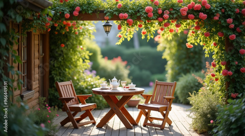 Kaffeetafel im Garten mit Rosen photo