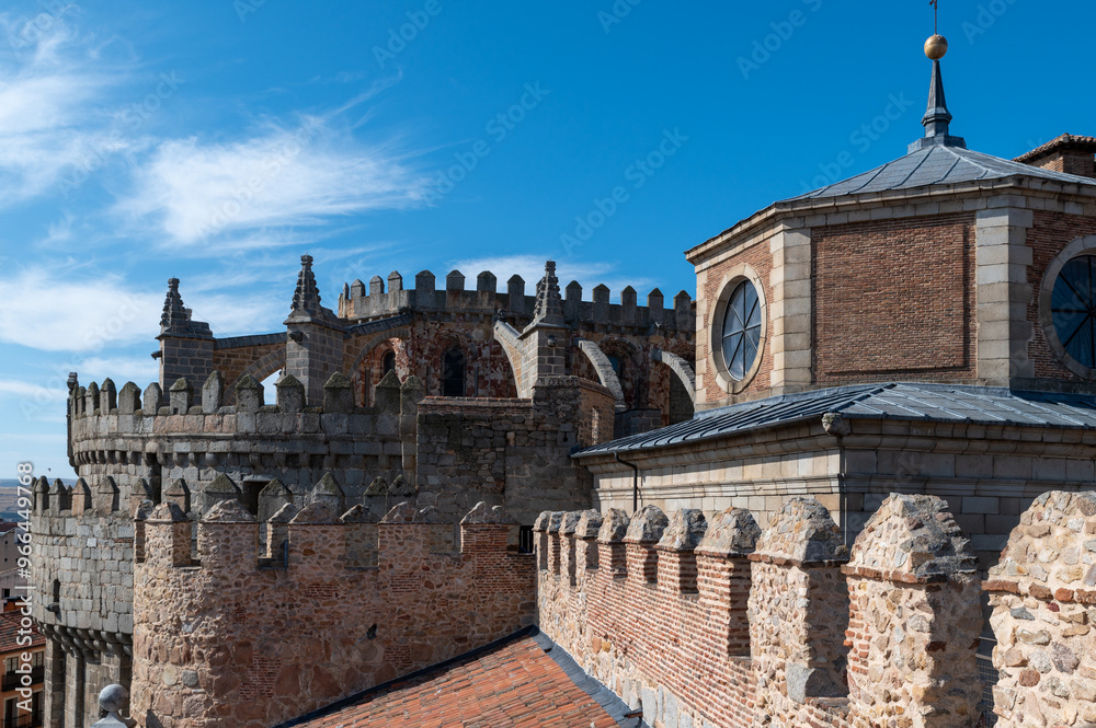 Obraz premium View from the wall surrounding the old town of the Spanish city of Avila (Spain) on a sunny summer morning