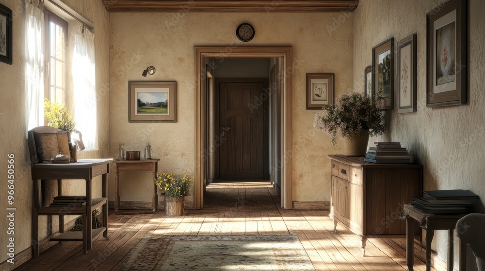 Interior of a farmhouse style hallway. Interior of a farmhouse style hallway.