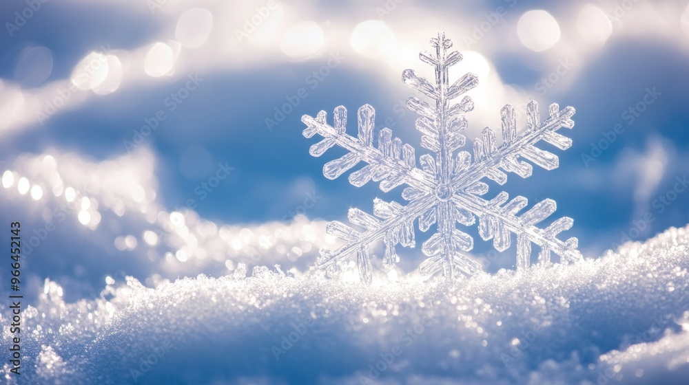 Snowflake On Natural Snowdrift Close Up - Christmas And Winter Background Snowflake On Natural Snowdrift Close Up - Christmas And Winter Background