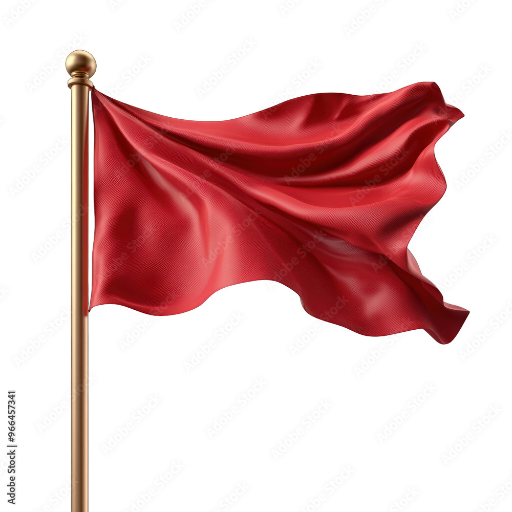 A vibrant red flag fluttering in the breeze, symbolizing protest, warning, or freedom, with elegant folds and a classic pole. transparent background A vibrant red flag fluttering in the breeze, symbolizing protest, warning, or freedom, with elegant folds and a classic pole. transparent background