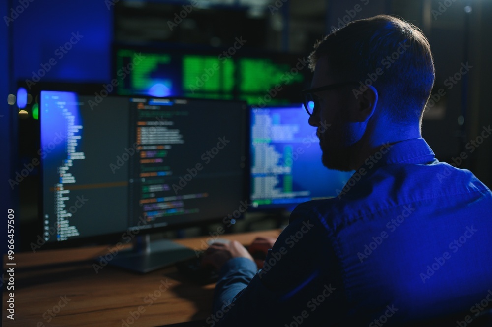 programmer working at desk in office programmer working at desk in office