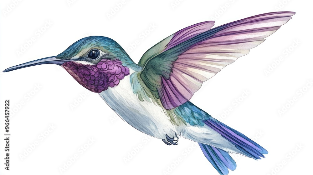 Fototapeta premium Hummingbird in Flight Watercolor Illustration