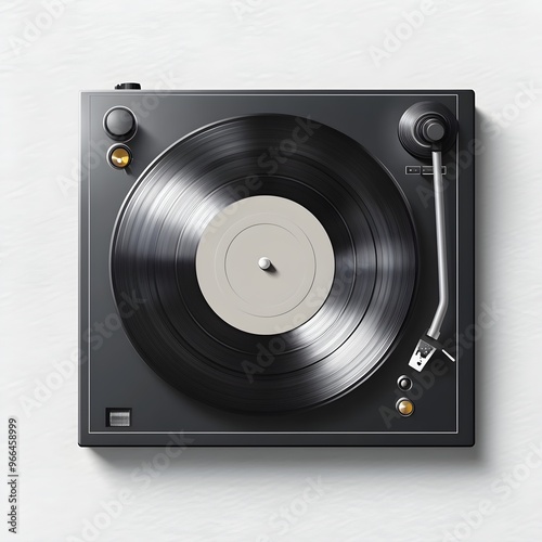 Old-fashioned vinyl record spinning on turntable, isolated on transparent backdrop