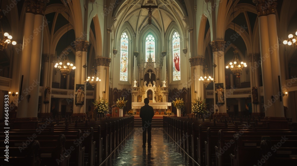 Fototapeta premium Pope praying in a cathedral chapel a moment of reflection in the catholic church