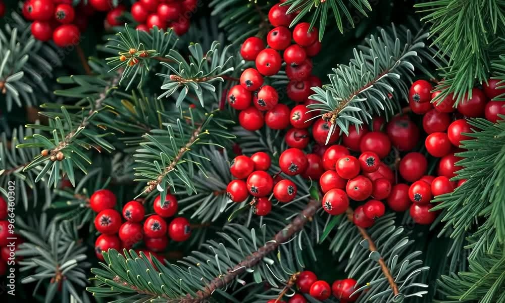 abstract background of red berries, hedera and christmas pine tree braches Video abstract background of red berries, hedera and christmas pine tree braches Video
