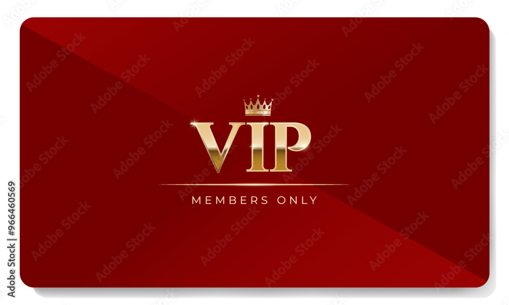 Premium VIP card in red color with golden crown and other elements. Luxury design. Vector illustration Premium VIP card in red color with golden crown and other elements. Luxury design. Vector illustration