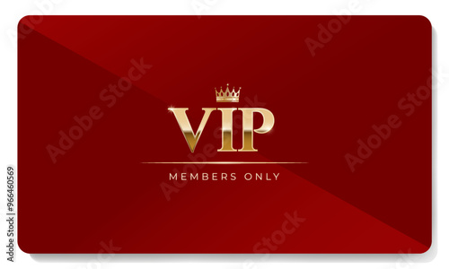 Premium VIP card in red color with golden crown and other elements. Luxury design. Vector illustration