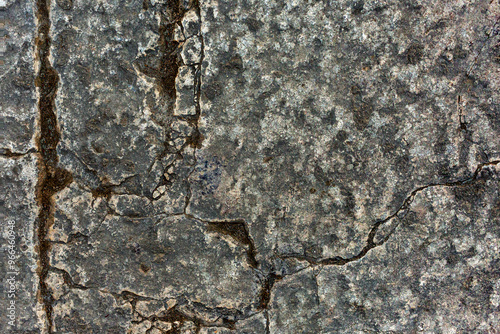 Old aged damaged marble bumpy uneven blocks. Trip pitted grunge granite tile cobble. Cragged grimy retro cranny frayed run track. Crannied dirtied shabby smashed gaping rustic big holes for 3d design