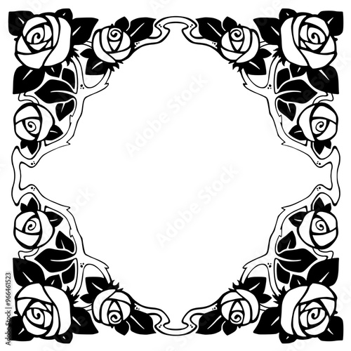Square frame of vintage vector flowers and leaves