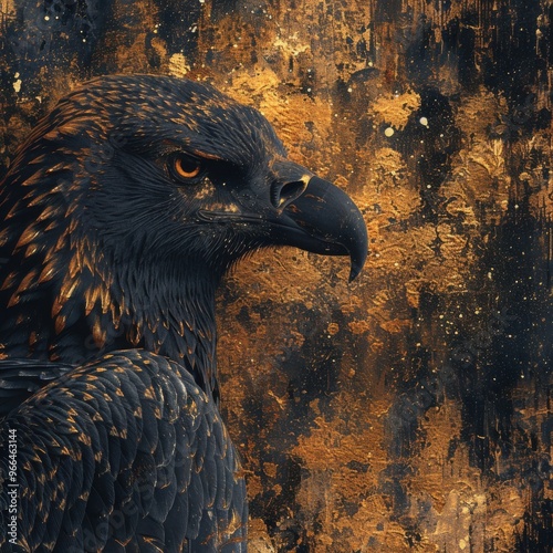 Illustration of a Vulture with dynamic gold strokes on a dark, textured background  photo