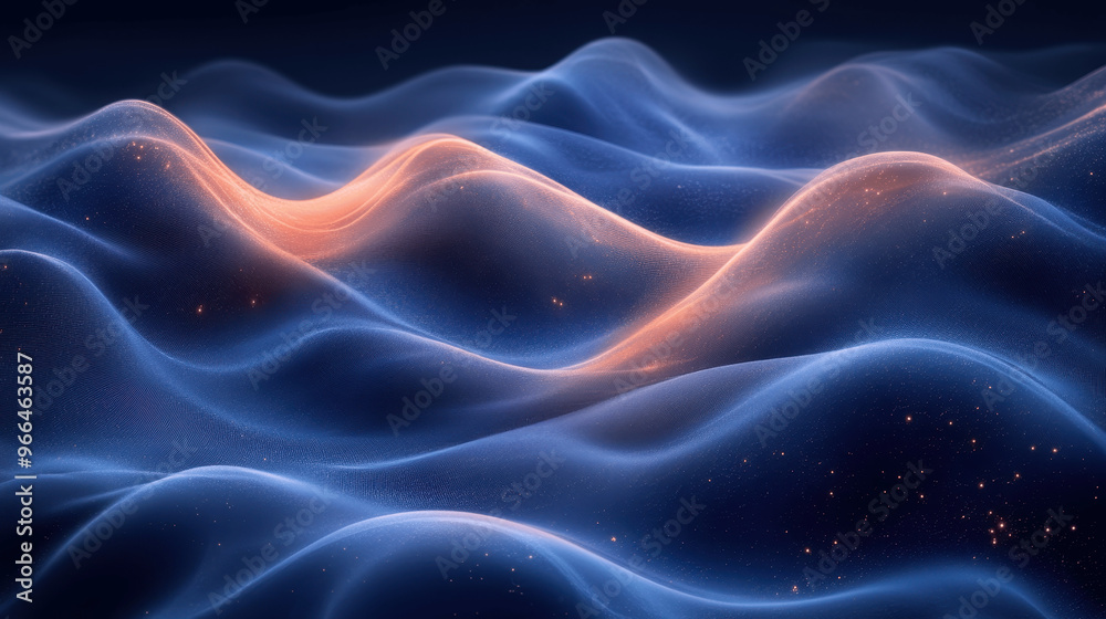 Illuminated blue waves undulating gracefully in a dark space representing energy and movement during a digital artwork session