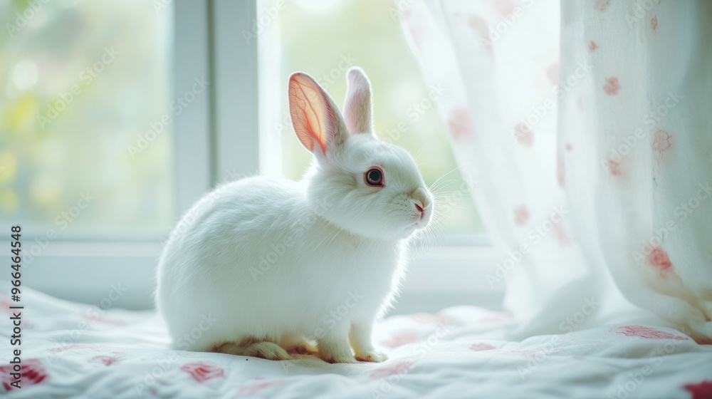 Obraz premium White rabbit by the window