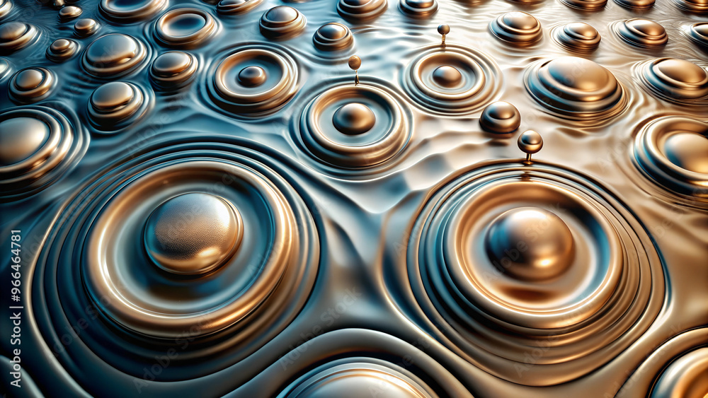 Glossy liquid surface texture, metallic droplets and waves, close-up abstract background with copy space Glossy liquid surface texture, metallic droplets and waves, close-up abstract background with copy space