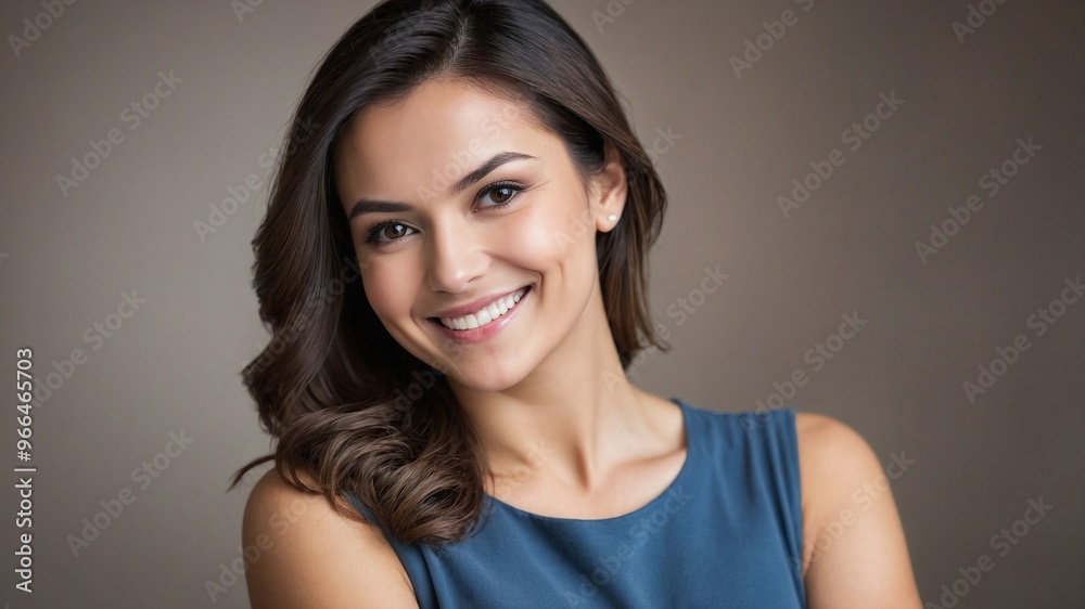 明るく魅力的な笑顔が美しい女性が見せる、リラックスした雰囲気を感じさせるポートレート 明るく魅力的な笑顔が美しい女性が見せる、リラックスした雰囲気を感じさせるポートレート