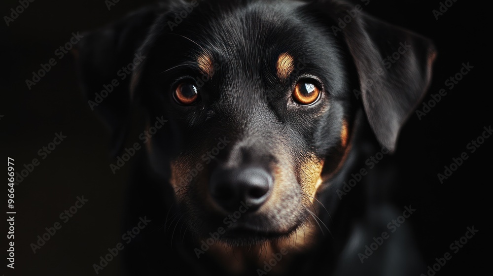Portrait of a Black Dog with Curious Eyes