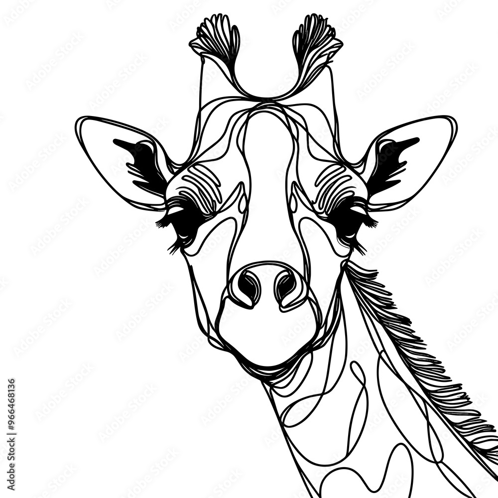 Closeup the Giraffe in a line drawing style Closeup the Giraffe in a line drawing style