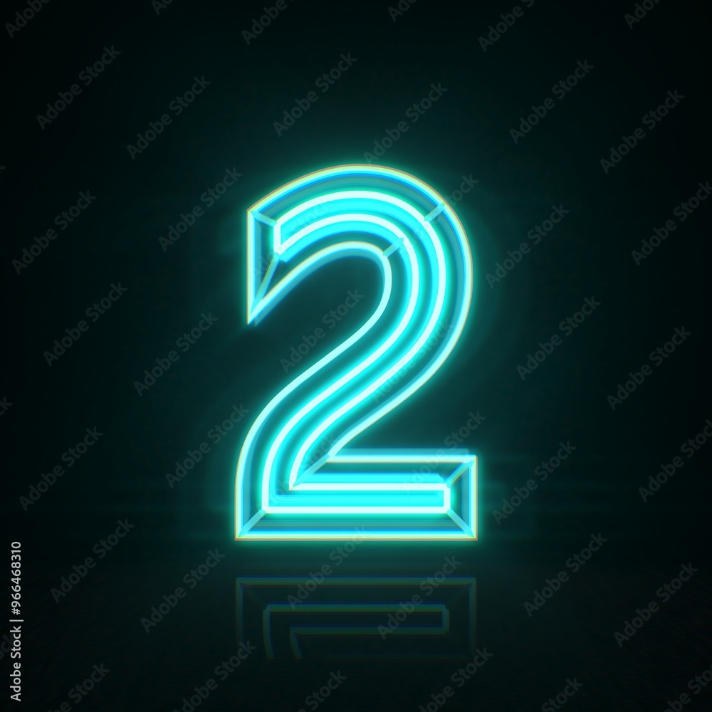 Cyan blue neon wire Number 2 TWO 3D Cyan blue neon wire Number 2 TWO 3D