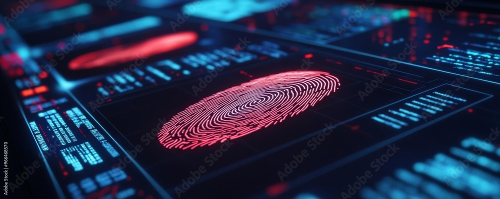 Interactive hologram fingerprint display at a museum, educational tech ...