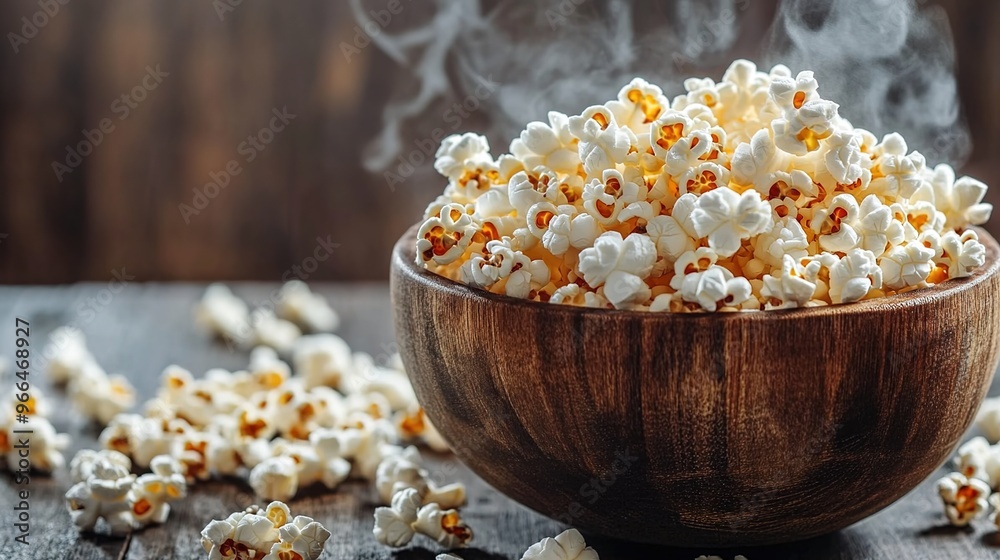 A rustic wooden bowl of popcorn sits on a table, with scattered popcorn around it.
A rustic wooden bowl of popcorn sits on a table, with scattered popcorn around it.