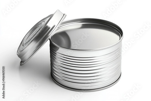 An open tin can with the lid pulled back to reveal an unrendered photo