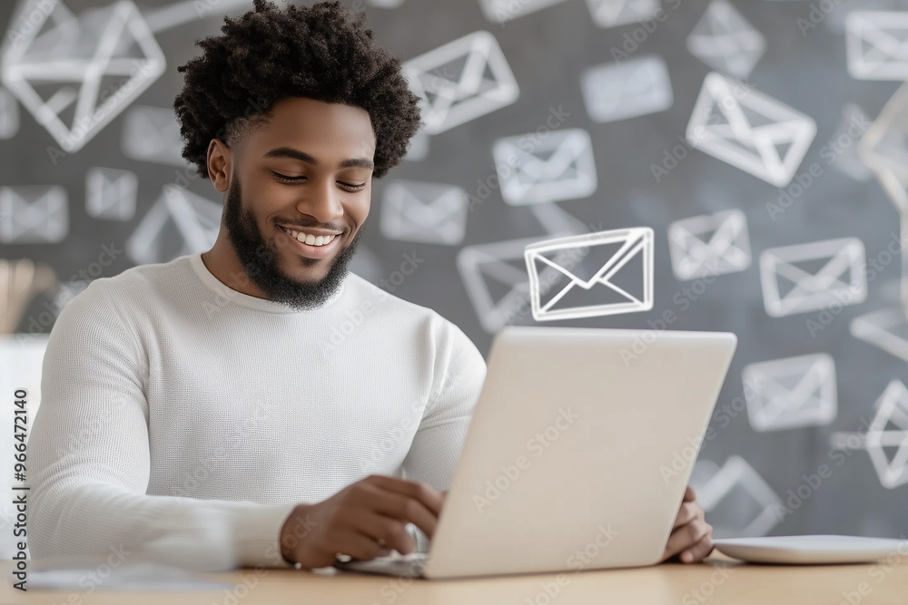 Person reading email and smiling Person reading email and smiling
