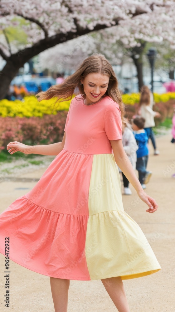 Charming Spring Dress in Pink and Yellow Tones Charming Spring Dress in Pink and Yellow Tones