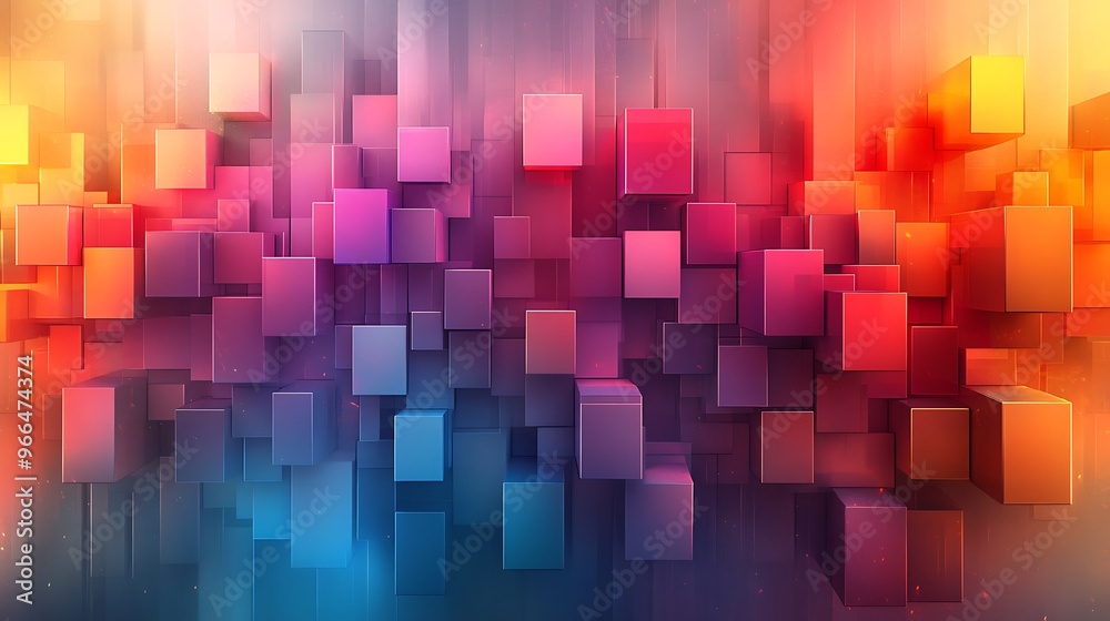 Abstract colorful background of 3D cubes in a gradient pattern.