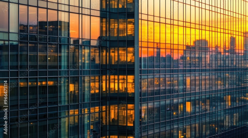Glass facade of an office building reflecting the sunset Glass facade of an office building reflecting the sunset
