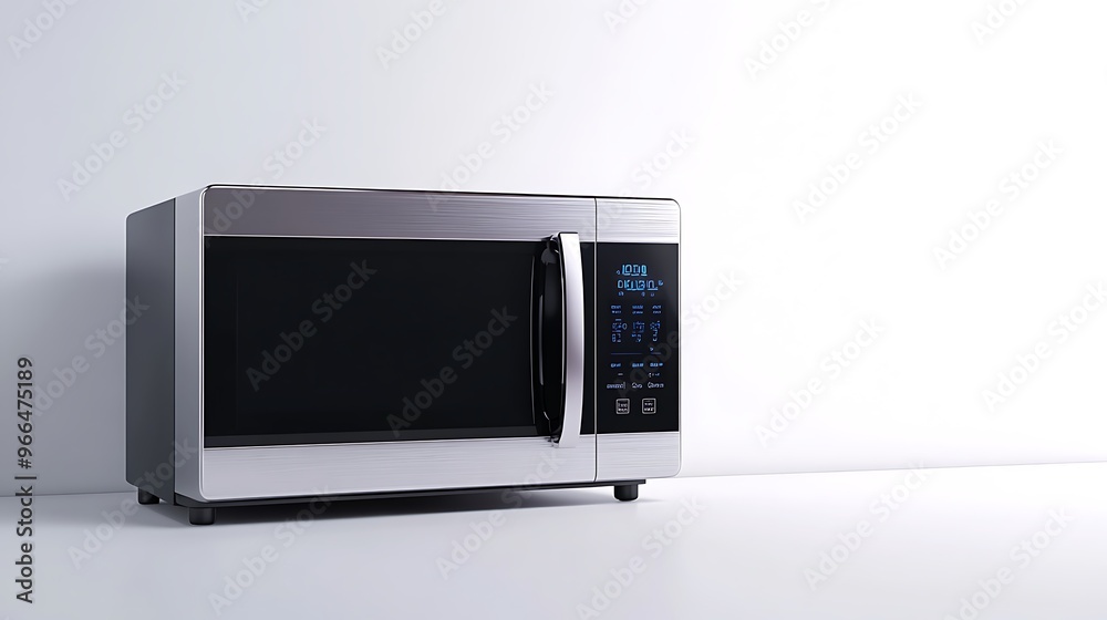 Obraz premium An space-saving microwave oven with a smooth, metallic exterior and digital display