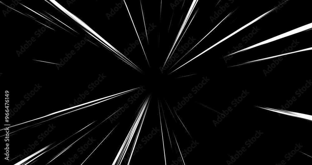 White speed lines isolated on black solid. Fast motion effect, anime super velocity visualization, manga comic book animation