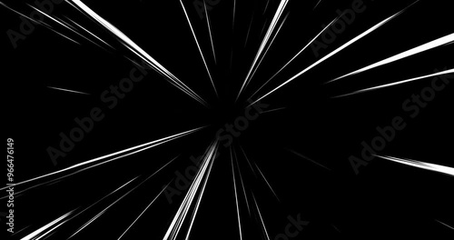 White speed lines isolated on black solid. Fast motion effect, anime super velocity visualization, manga comic book animation
