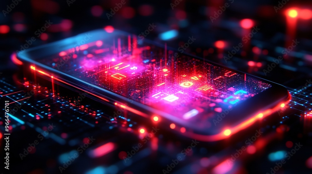 Mobile phone displaying glowing digital wallet with futuristic currency symbols financial transactions and vibrant ebusiness technology Smart digital economy concept Mobile phone displaying glowing digital wallet with futuristic currency symbols financial transactions and vibrant ebusiness technology Smart digital economy concept