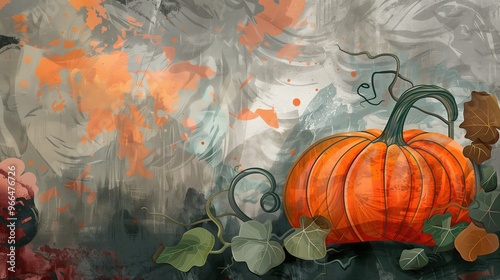 lustración de calabaza de Halloween. Estilo acuarela con texturas detalladas y manchas que le dan un toque de fantasía photo