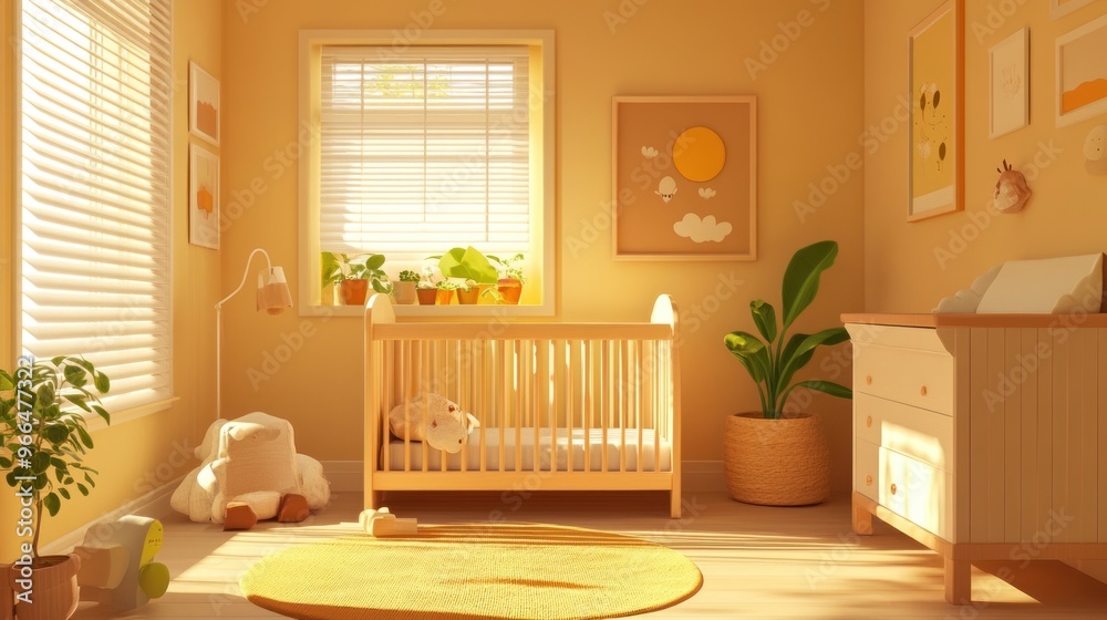 Nursery Room Decor with Crib, Changing Table, and Natural Light Nursery Room Decor with Crib, Changing Table, and Natural Light
