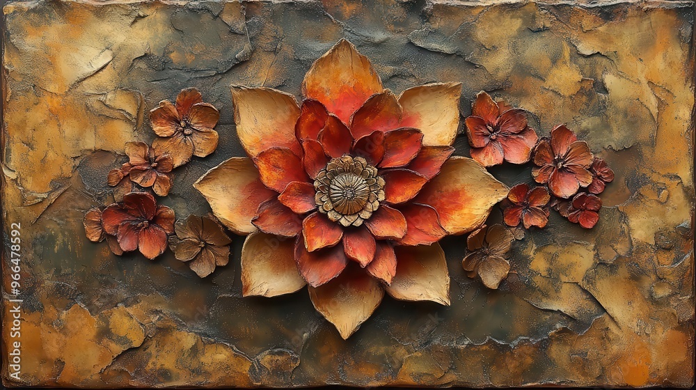 intricate floral mandala design imprinted on weathered clay surface rich earthy tones and organic textures create rustic artisanal aesthetic intricate floral mandala design imprinted on weathered clay surface rich earthy tones and organic textures create rustic artisanal aesthetic