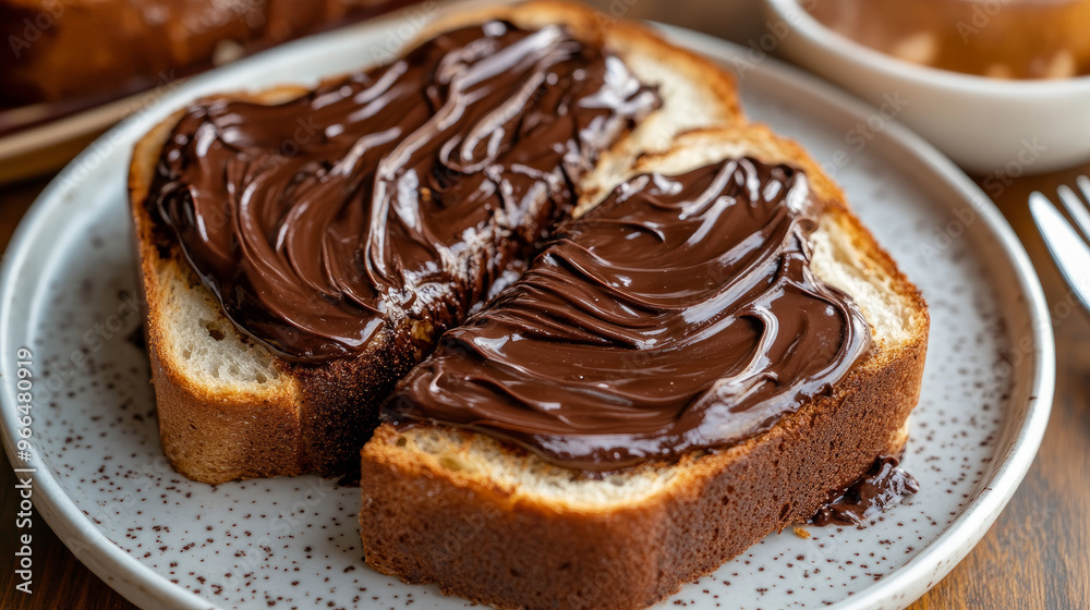 Delectable chocolate spread on soft white bread. Delectable chocolate spread on soft white bread.