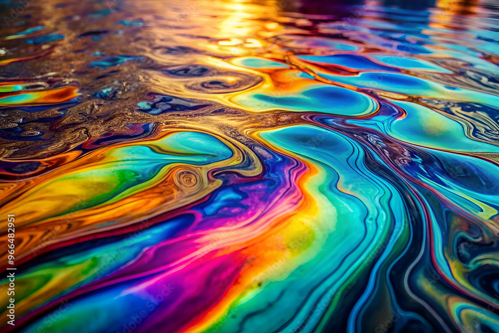 A colorful, swirling pattern of water with a rainbow effect. The colors are vibrant and the water appears to be moving in a fluid, almost dance-like manner. Concept of wonder and beauty