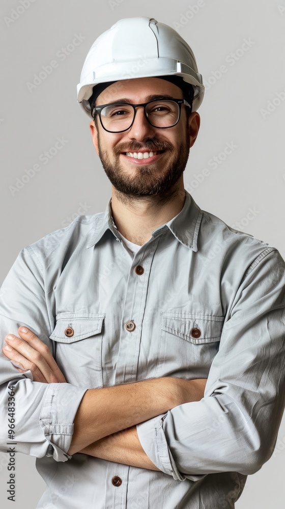 Portrait of a Confident Engineer with Folded Arms on a White Background, Highlighting Professionalism, Technical Expertise, and Leadership in the Field Portrait of a Confident Engineer with Folded Arms on a White Background, Highlighting Professionalism, Technical Expertise, and Leadership in the Field