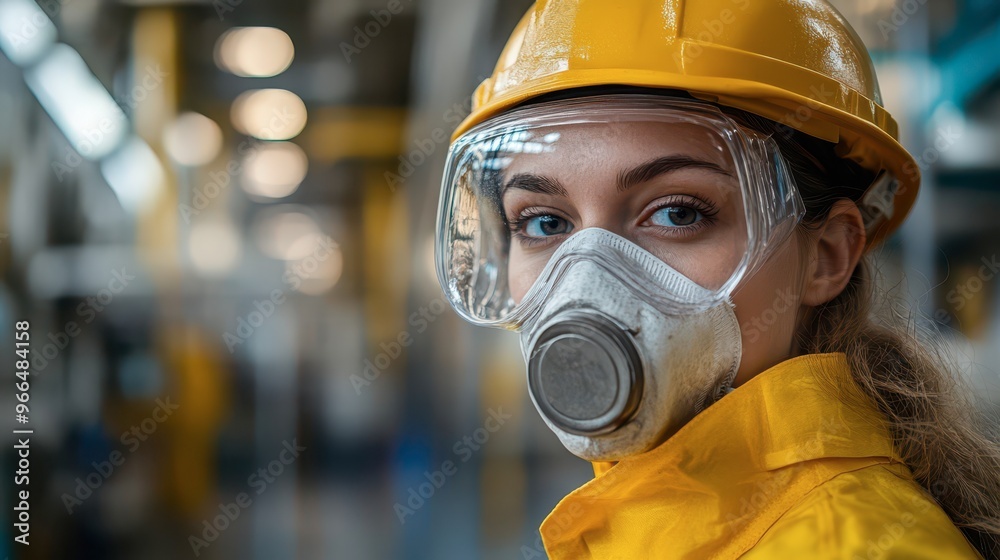 Worker in safety gear inspecting operations in a factory environment Worker in safety gear inspecting operations in a factory environment