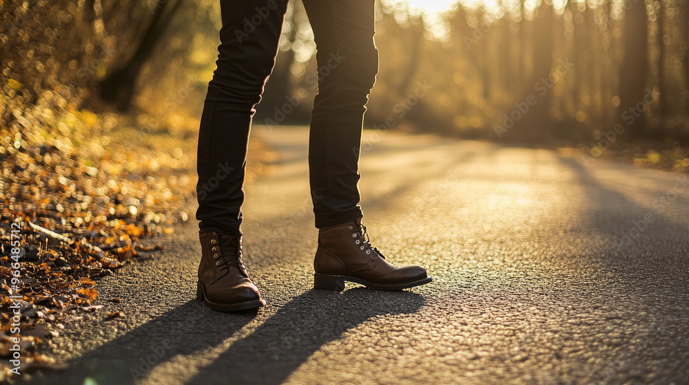 The man, dressed in black pants and leather boots, stood on the paved road. The sun beat down on him in the afternoon. The man, dressed in black pants and leather boots, stood on the paved road. The sun beat down on him in the afternoon.